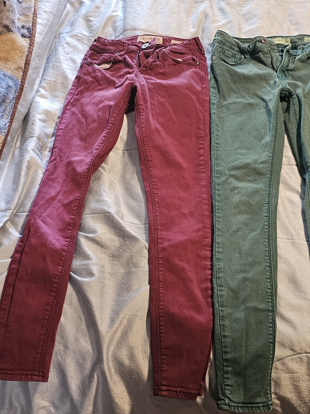 Skinny Jeans in Burgundy and Forest Green - Women